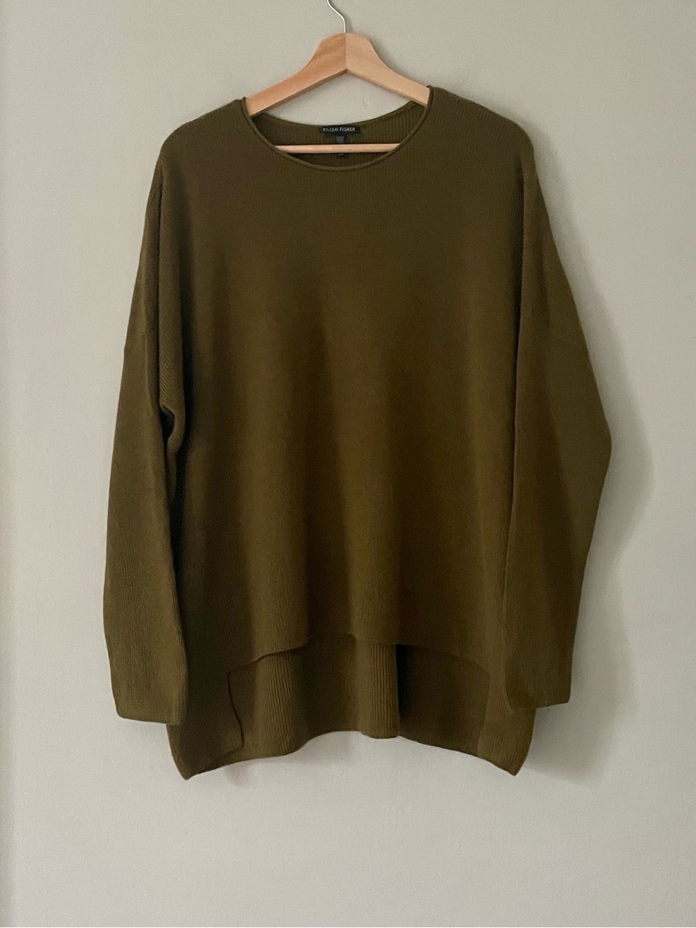 Eileen Fisher Green Extra Fine Italian Merino Wool Sweater